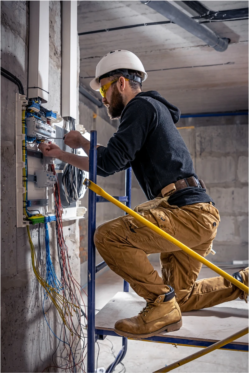 Elektriker bei der Installation eines Schaltschranks für Elektro- und Gebäudetechnik in Alsdorf